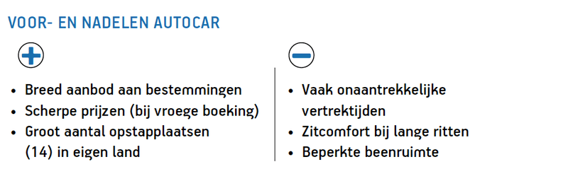 Lijstje voor- en nadelen van reizen met een autocar.