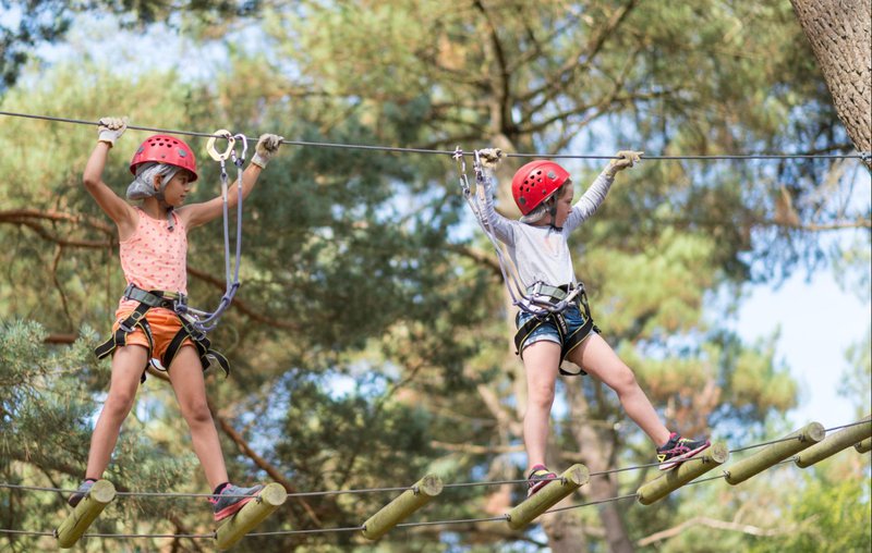 twee kinderen doen een bomenparcours